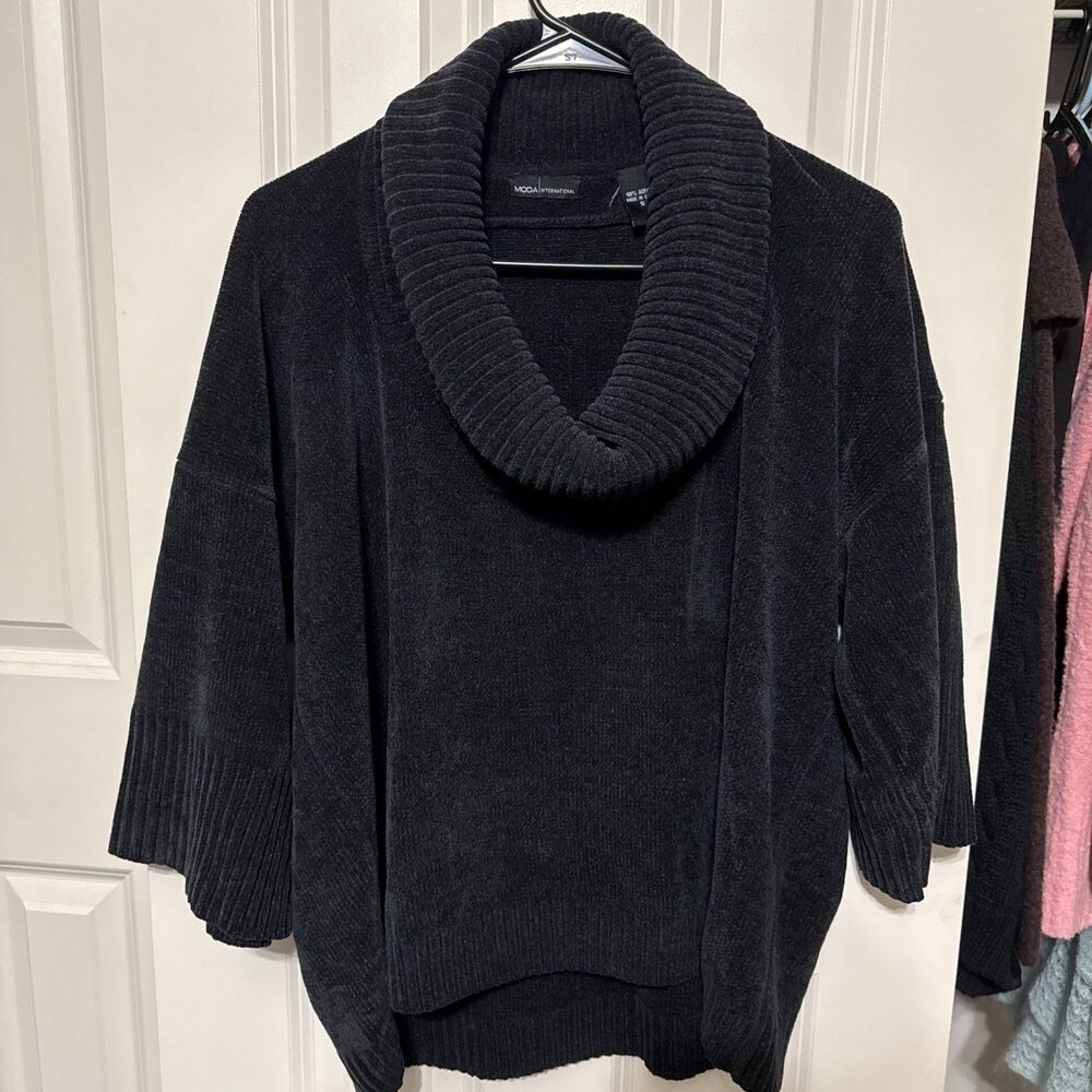 Moda International Chenille Sweater Y2K Small Charcoal/Black Vintage Oversized